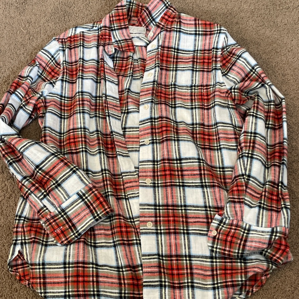 J. Crew Red, Black and White Plaid Button-Down Shirt